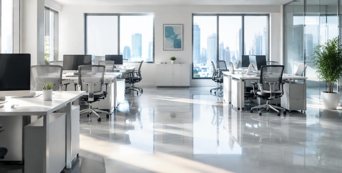 Spotless modern office interior in soft morning light
